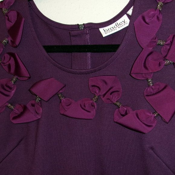 Vintage 1960s Mini Burgundy Dress Knit Short With Adorable Bows Hippie Boho S - Picture 3 of 6